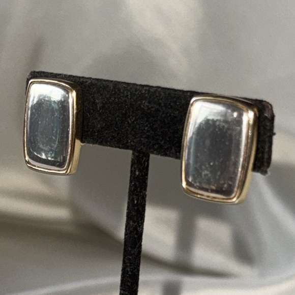 Vintage Napier Mixed Metal 2-Tone Silver Gold Rectangle Screwback Clip Earrings - Picture 6 of 16